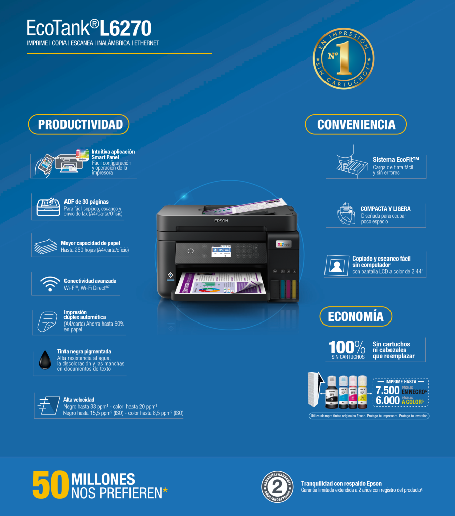 C11CJ61301  Impresora Multifuncional Epson EcoTank L6270