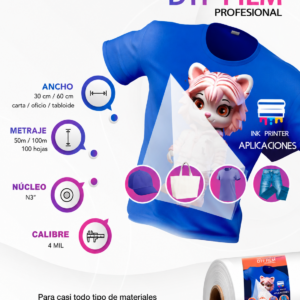 DTF05 PELICULA PROFESIONAL DTF MATE 2 CARAS 3 MIL .216 x .279 m PAQ C/100
