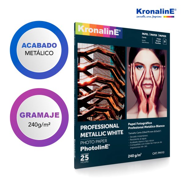 PH110-B  Professional Metallic White Photo Paper 240g HOJAS TAMAÑO CARTA 0.216x 0.279m / (8.5"x11") Paq. C/500 hjs