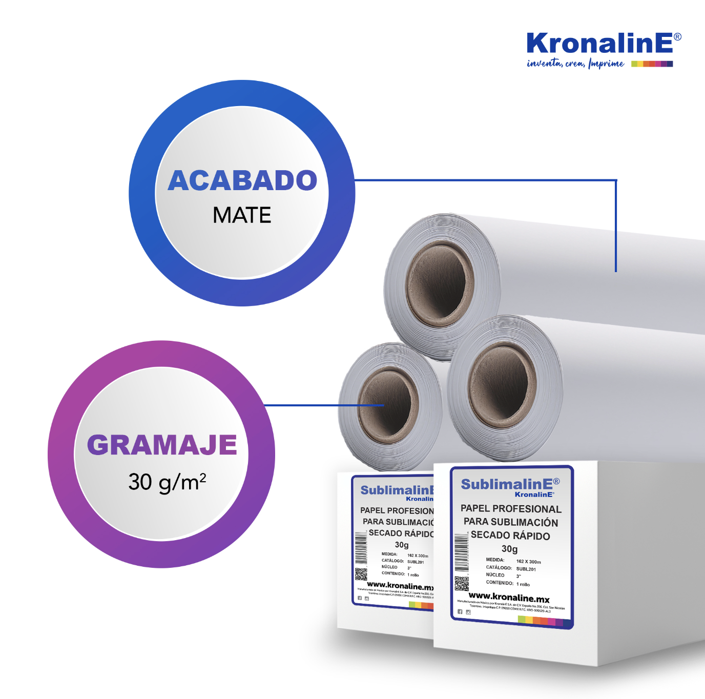 SUBL201 PAPEL PROFESIONAL PARA SUBLIMACIÓN SECADO RAPIDO 30g 1.62 x 300 m